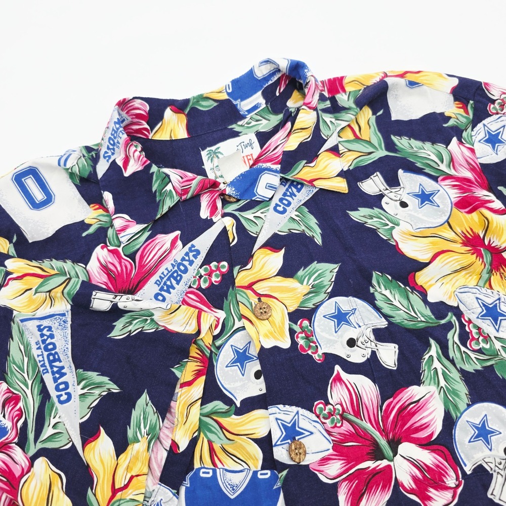 Sun & Turf NFL Dallas Cowboys Hawaiian Shirt Mens 2XL Navy Blue Floral Rayon